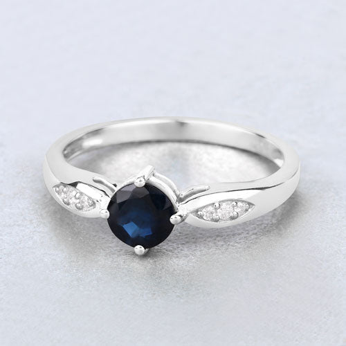 0.89 Carat Genuine Blue Sapphire and White Diamond 10K White Gold Ring Bids.com