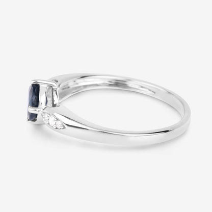 0.89 Carat Genuine Blue Sapphire and White Diamond 10K White Gold Ring Bids.com