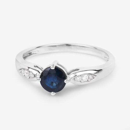 0.89 Carat Genuine Blue Sapphire and White Diamond 10K White Gold Ring Bids.com