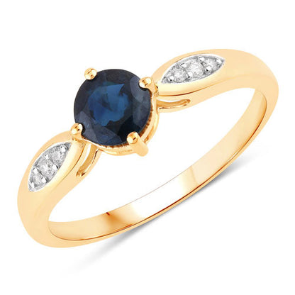 0.89 Carat Genuine Blue Sapphire and White Diamond 10K Yellow Gold Ring Bids.com