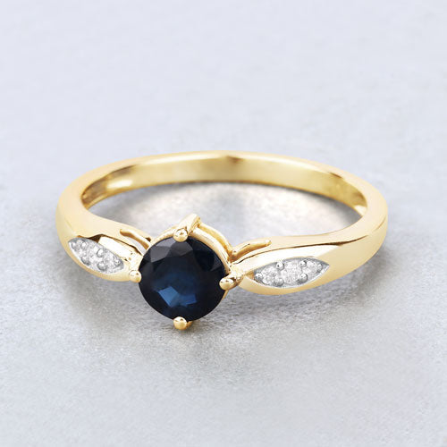 0.89 Carat Genuine Blue Sapphire and White Diamond 10K Yellow Gold Ring Bids.com
