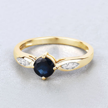 0.89 Carat Genuine Blue Sapphire and White Diamond 10K Yellow Gold Ring Bids.com