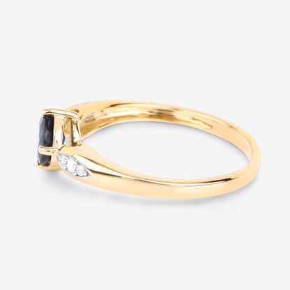 0.89 Carat Genuine Blue Sapphire and White Diamond 10K Yellow Gold Ring Bids.com