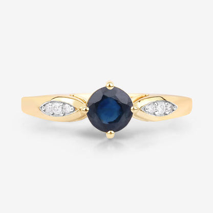 0.89 Carat Genuine Blue Sapphire and White Diamond 10K Yellow Gold Ring Bids.com