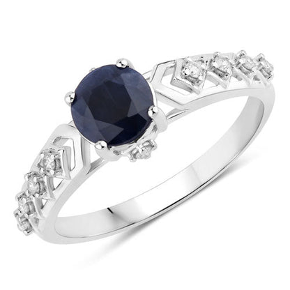 1.13 Carat Genuine Blue Sapphire and White Diamond 10K White Gold Ring Bids.com