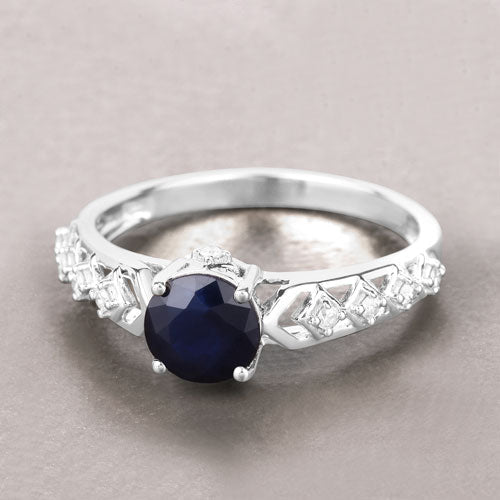 1.13 Carat Genuine Blue Sapphire and White Diamond 10K White Gold Ring Bids.com