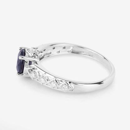 1.13 Carat Genuine Blue Sapphire and White Diamond 10K White Gold Ring Bids.com
