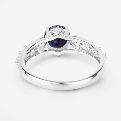 1.13 Carat Genuine Blue Sapphire and White Diamond 10K White Gold Ring Bids.com