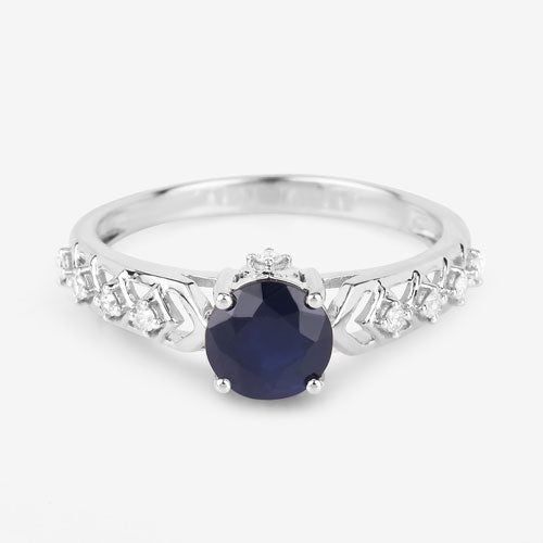 1.13 Carat Genuine Blue Sapphire and White Diamond 10K White Gold Ring Bids.com