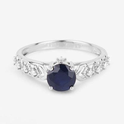 1.13 Carat Genuine Blue Sapphire and White Diamond 10K White Gold Ring Bids.com