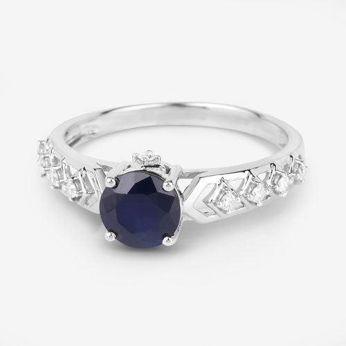1.13 Carat Genuine Blue Sapphire and White Diamond 10K White Gold Ring Bids.com