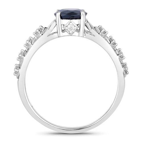 1.13 Carat Genuine Blue Sapphire and White Diamond 10K White Gold Ring Bids.com