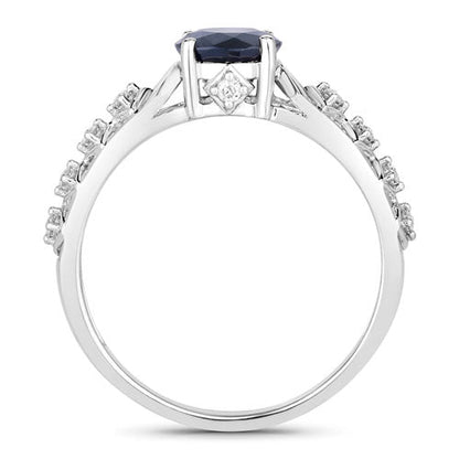 1.13 Carat Genuine Blue Sapphire and White Diamond 10K White Gold Ring Bids.com