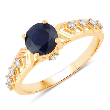1.13 Carat Genuine Blue Sapphire and White Diamond 10K Yellow Gold Ring Bids.com