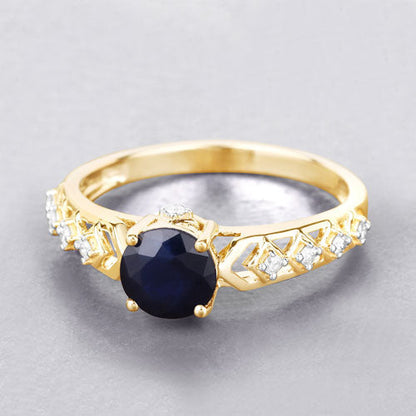 1.13 Carat Genuine Blue Sapphire and White Diamond 10K Yellow Gold Ring Bids.com