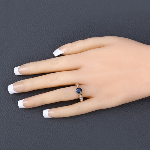 1.13 Carat Genuine Blue Sapphire and White Diamond 10K Yellow Gold Ring Bids.com