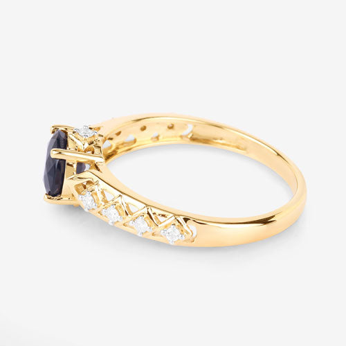 1.13 Carat Genuine Blue Sapphire and White Diamond 10K Yellow Gold Ring Bids.com