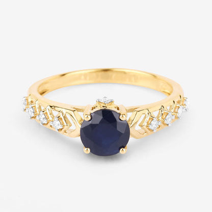 1.13 Carat Genuine Blue Sapphire and White Diamond 10K Yellow Gold Ring Bids.com
