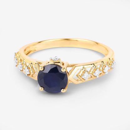 1.13 Carat Genuine Blue Sapphire and White Diamond 10K Yellow Gold Ring Bids.com