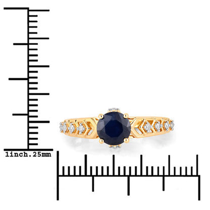 1.13 Carat Genuine Blue Sapphire and White Diamond 10K Yellow Gold Ring Bids.com