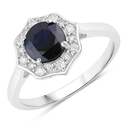 1.34 Carat Genuine Blue Sapphire and White Diamond 10K White Gold Ring Bids.com