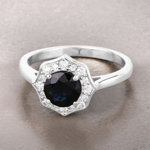 1.34 Carat Genuine Blue Sapphire and White Diamond 10K White Gold Ring Bids.com
