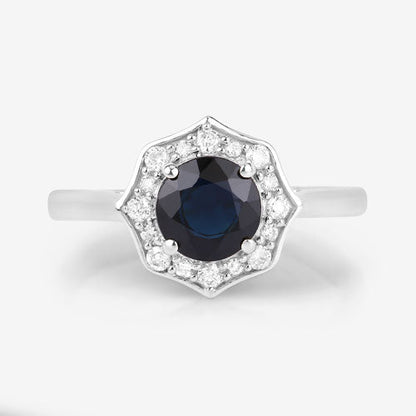 1.34 Carat Genuine Blue Sapphire and White Diamond 10K White Gold Ring Bids.com