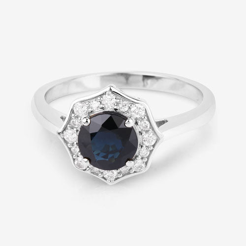 1.34 Carat Genuine Blue Sapphire and White Diamond 10K White Gold Ring Bids.com