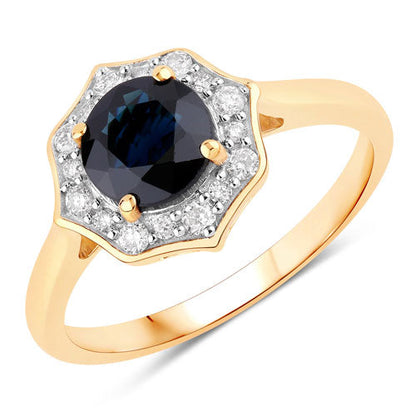 1.34 Carat Genuine Blue Sapphire and White Diamond 10K Yellow Gold Ring Bids.com