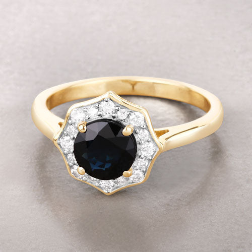 1.34 Carat Genuine Blue Sapphire and White Diamond 10K Yellow Gold Ring Bids.com