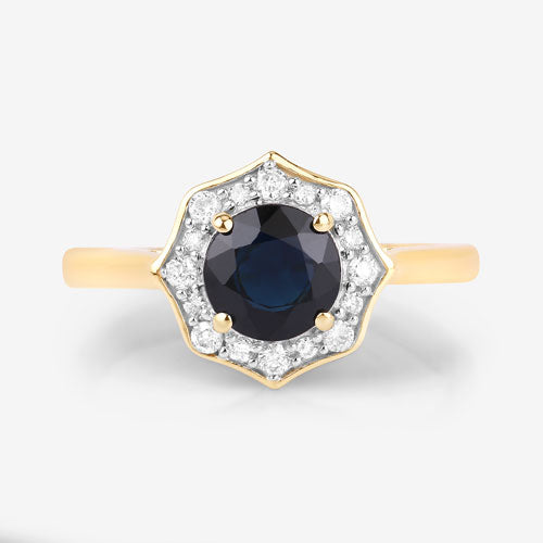 1.34 Carat Genuine Blue Sapphire and White Diamond 10K Yellow Gold Ring Bids.com
