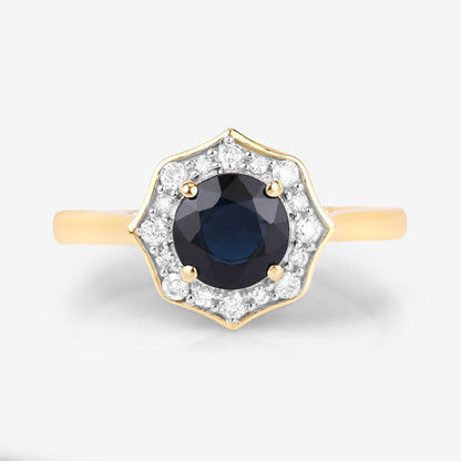 1.34 Carat Genuine Blue Sapphire and White Diamond 10K Yellow Gold Ring Bids.com