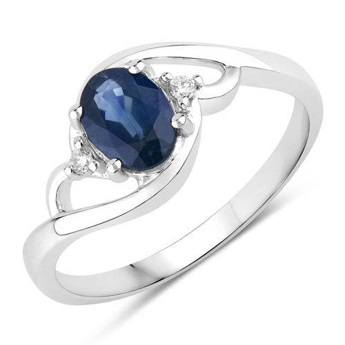 0.98 Carat Genuine Blue Sapphire and White Diamond 10K White Gold Ring Bids.com