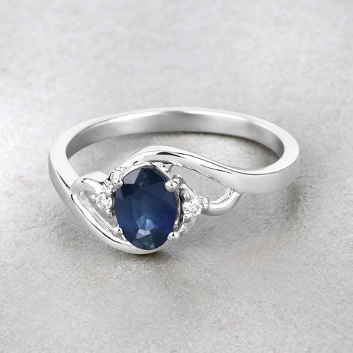 0.98 Carat Genuine Blue Sapphire and White Diamond 10K White Gold Ring Bids.com