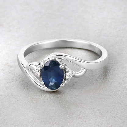 0.98 Carat Genuine Blue Sapphire and White Diamond 10K White Gold Ring Bids.com