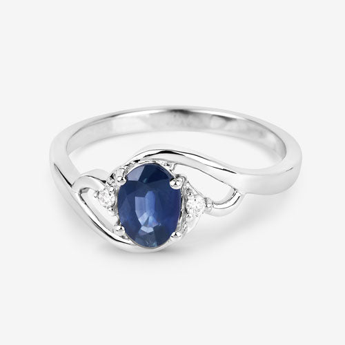 0.98 Carat Genuine Blue Sapphire and White Diamond 10K White Gold Ring Bids.com