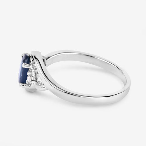 0.98 Carat Genuine Blue Sapphire and White Diamond 10K White Gold Ring Bids.com
