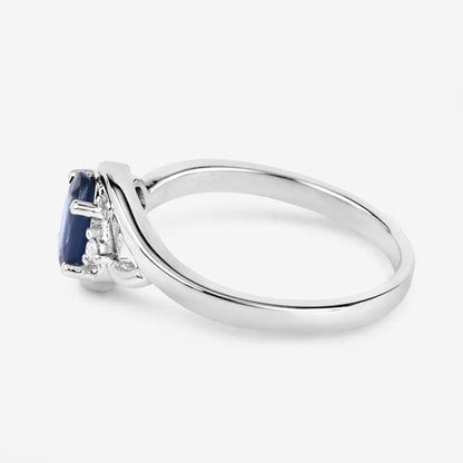 0.98 Carat Genuine Blue Sapphire and White Diamond 10K White Gold Ring Bids.com
