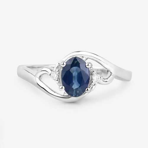 0.98 Carat Genuine Blue Sapphire and White Diamond 10K White Gold Ring Bids.com