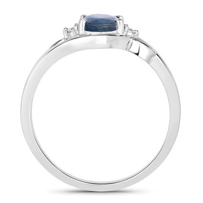 0.98 Carat Genuine Blue Sapphire and White Diamond 10K White Gold Ring Bids.com
