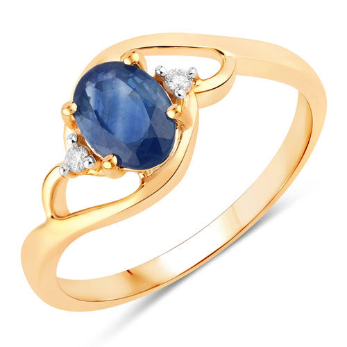 0.98 Carat Genuine Blue Sapphire and White Diamond 10K Yellow Gold Ring Bids.com