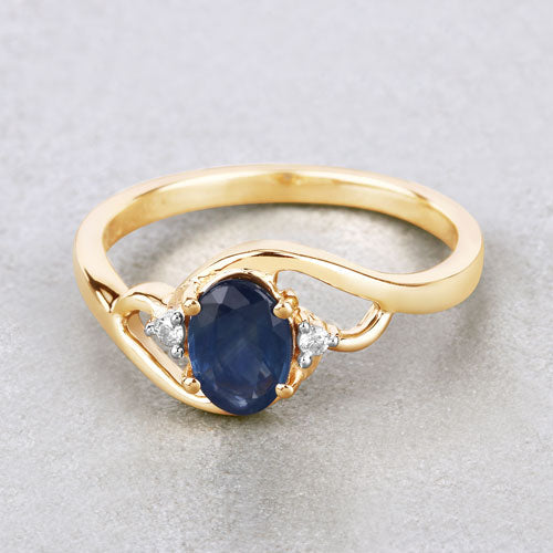 0.98 Carat Genuine Blue Sapphire and White Diamond 10K Yellow Gold Ring Bids.com