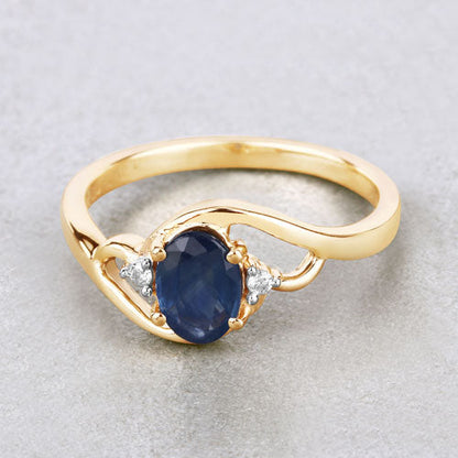0.98 Carat Genuine Blue Sapphire and White Diamond 10K Yellow Gold Ring Bids.com