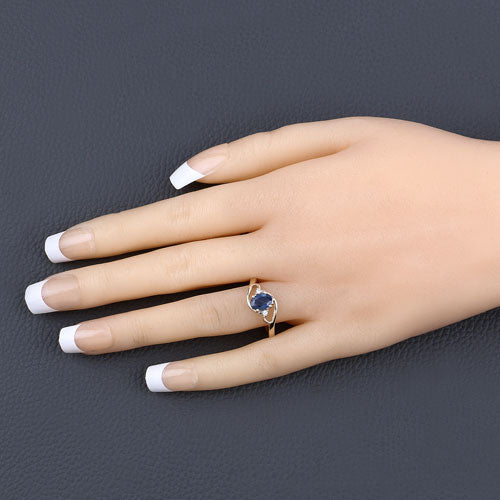 0.98 Carat Genuine Blue Sapphire and White Diamond 10K Yellow Gold Ring Bids.com
