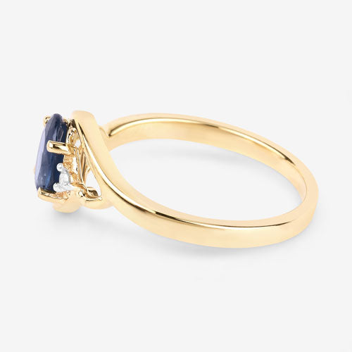 0.98 Carat Genuine Blue Sapphire and White Diamond 10K Yellow Gold Ring Bids.com