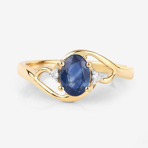 0.98 Carat Genuine Blue Sapphire and White Diamond 10K Yellow Gold Ring Bids.com
