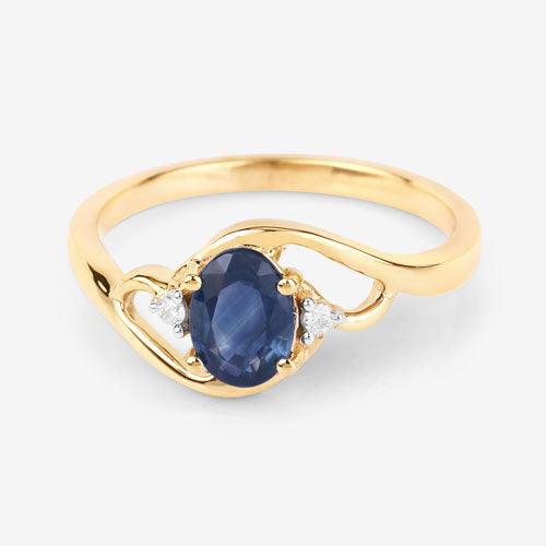 0.98 Carat Genuine Blue Sapphire and White Diamond 10K Yellow Gold Ring Bids.com