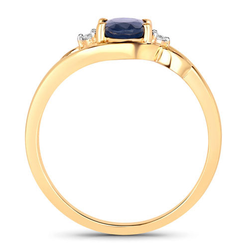 0.98 Carat Genuine Blue Sapphire and White Diamond 10K Yellow Gold Ring Bids.com