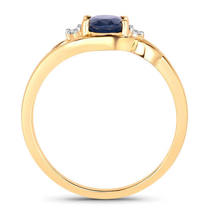 0.98 Carat Genuine Blue Sapphire and White Diamond 10K Yellow Gold Ring Bids.com