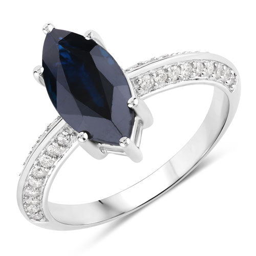 2.39 Carat Genuine Blue Sapphire and White Diamond 10K White Gold Ring Bids.com
